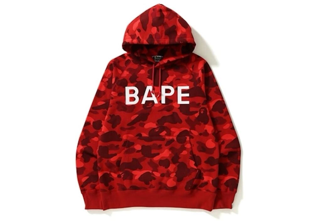 BAPE A Bathing Ape Colorful Camo Red Pullover Hoodie L